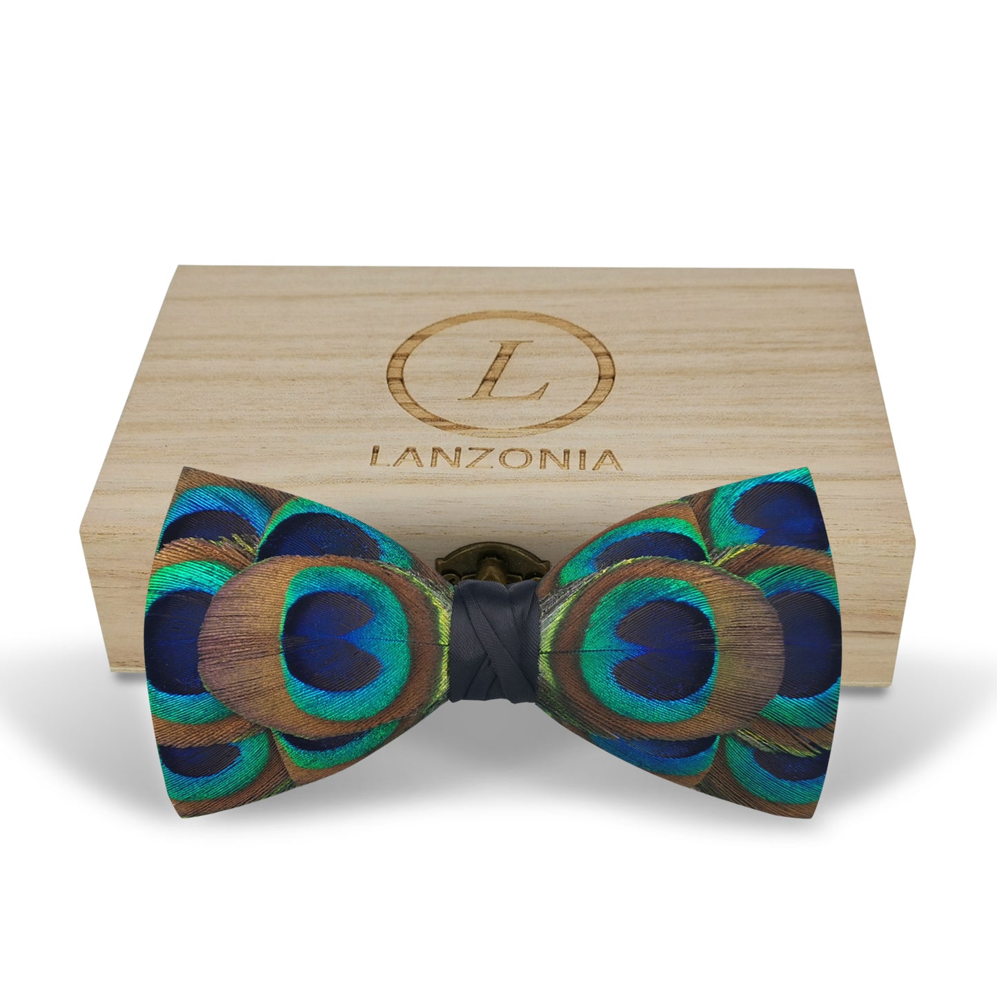 Lanzonia Men's Feather Bow Tie Handmade Peacock Bowtie for Wedding Holiday Party - Lanzonia