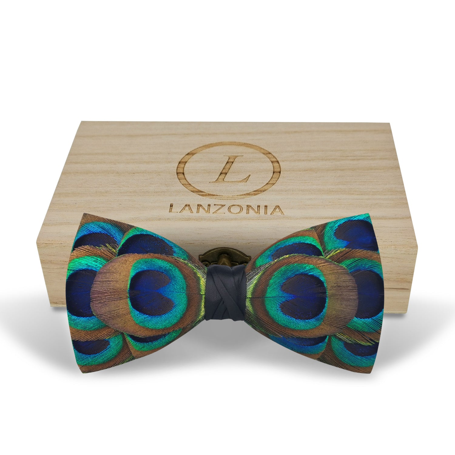 Lanzonia Men's Feather Bow Tie Handmade Peacock Bowtie for Wedding Holiday Party - Lanzonia