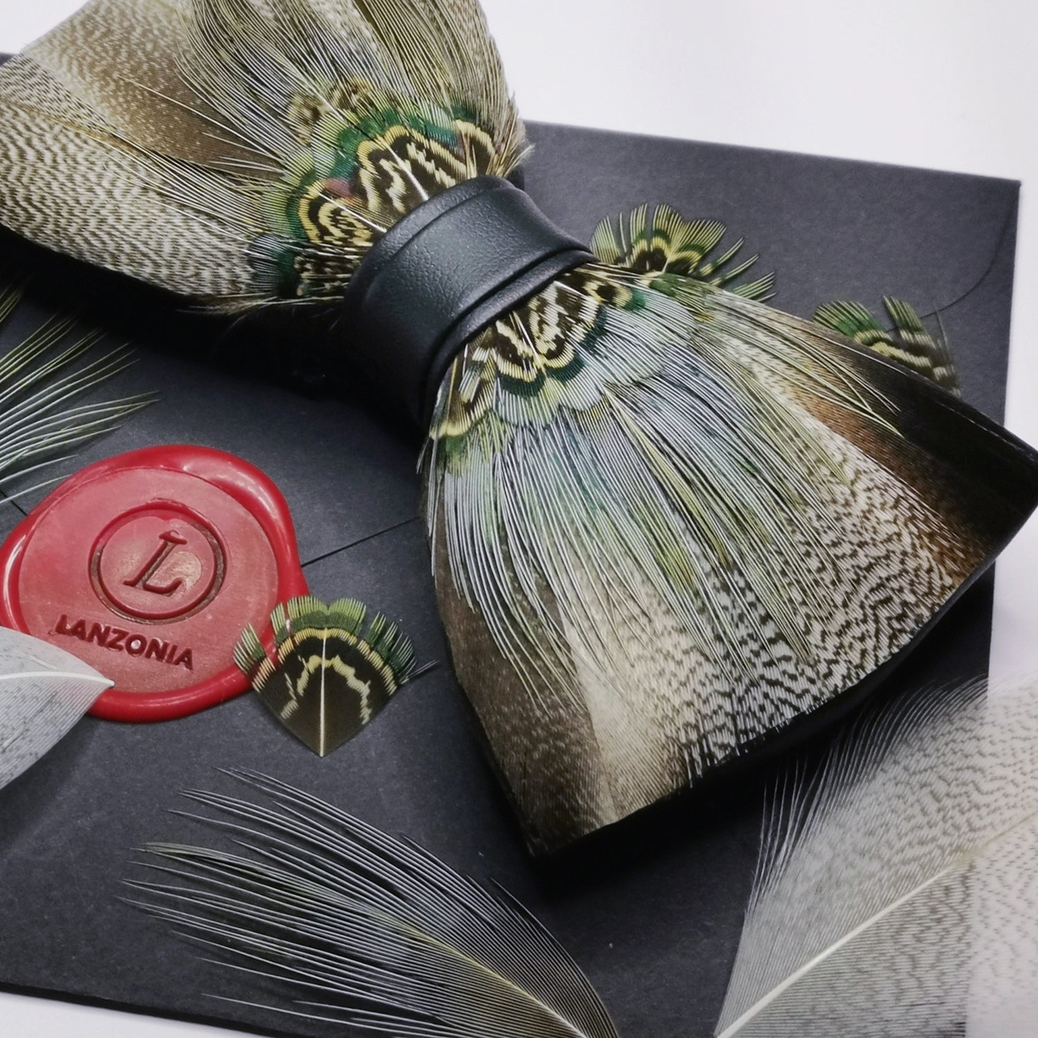 Lanzonia Feather Bowtie Handmade Mens Wedding Bow Tie - Lanzonia