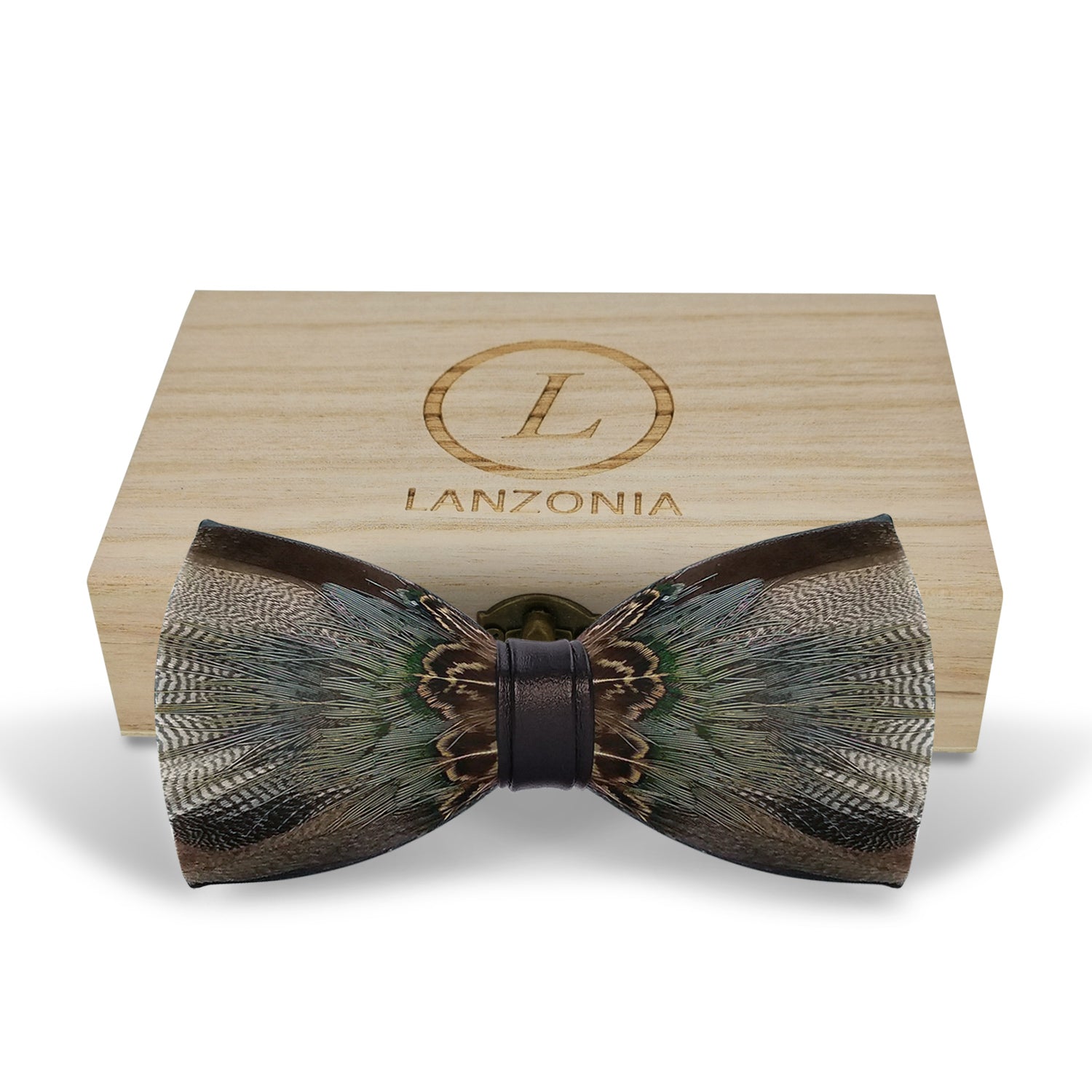 Lanzonia Feather Bowtie Handmade Mens Wedding Bow Tie - Lanzonia