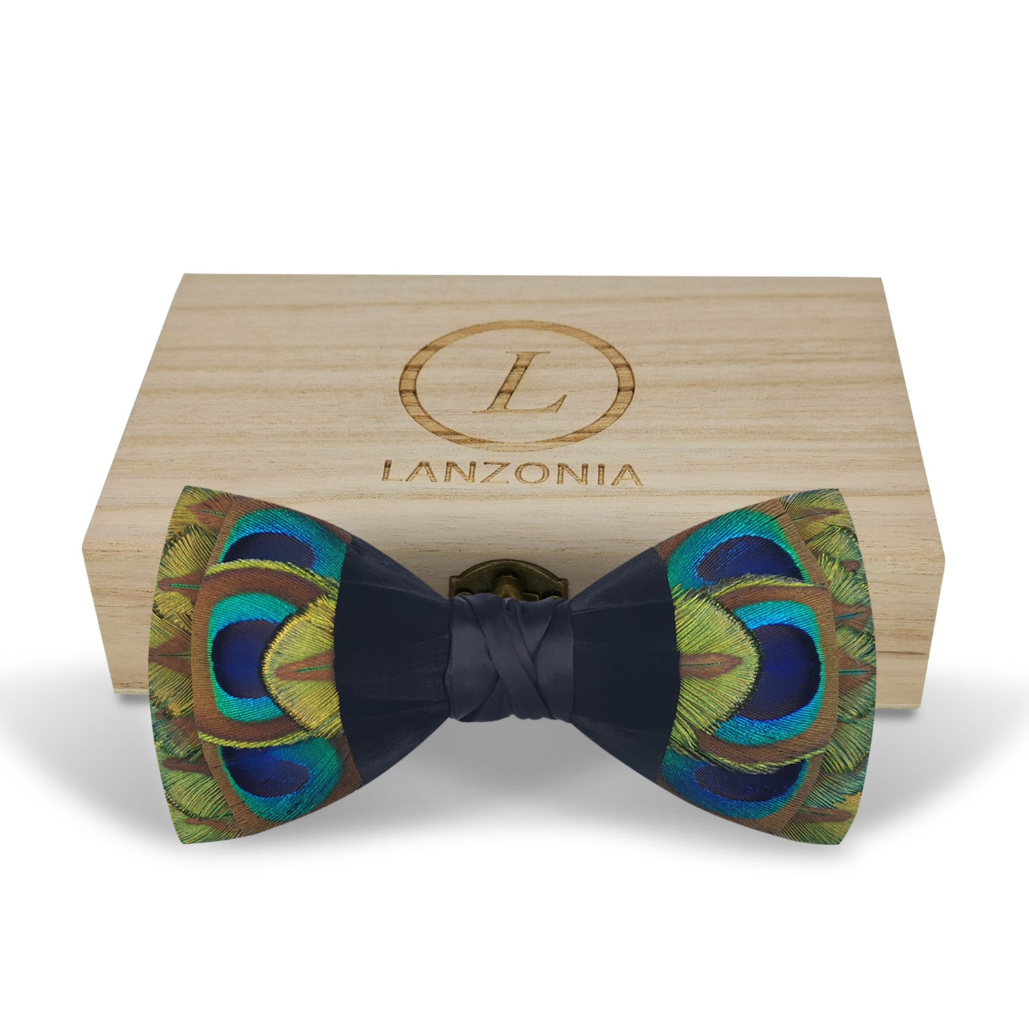 Lanzonia Mens Feather Bow Tie Handmade Peacock Bowtie for Wedding Holiday Party - Lanzonia