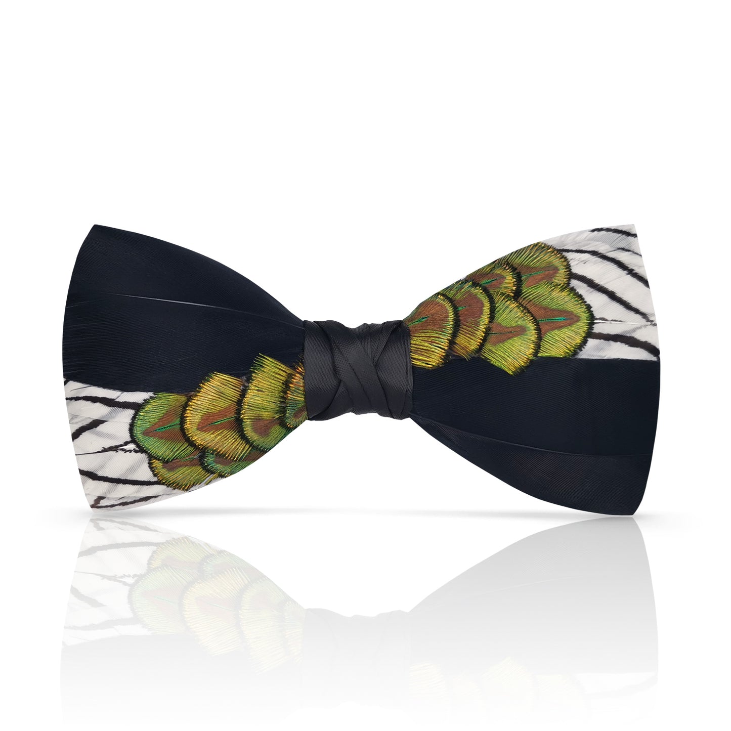 Lanzonia Men's Black and White Feather Bow Tie Handmade Peacock Bowtie for Wedding Holiday Party - Lanzonia