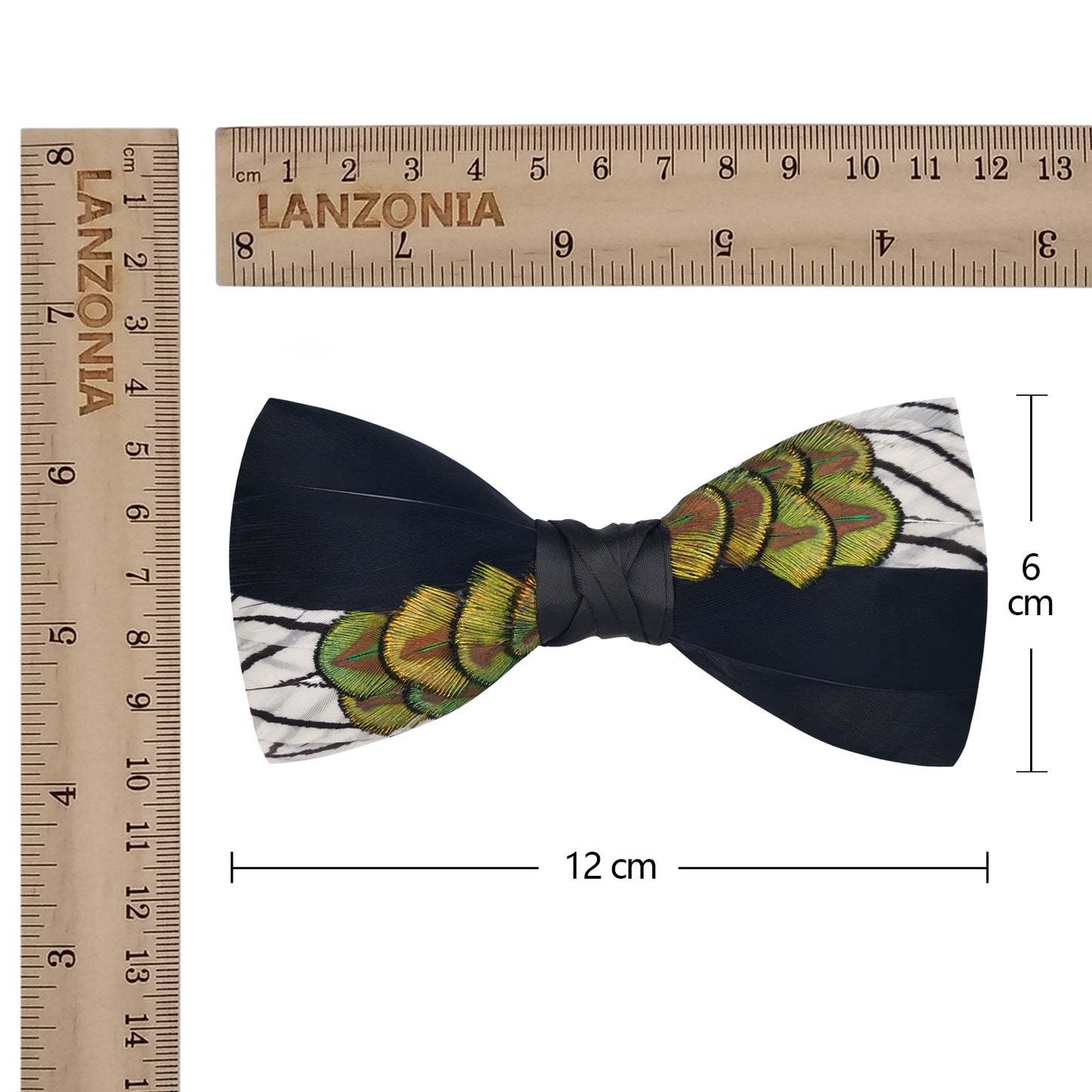 Lanzonia Men's Black and White Feather Bow Tie Handmade Peacock Bowtie for Wedding Holiday Party - Lanzonia