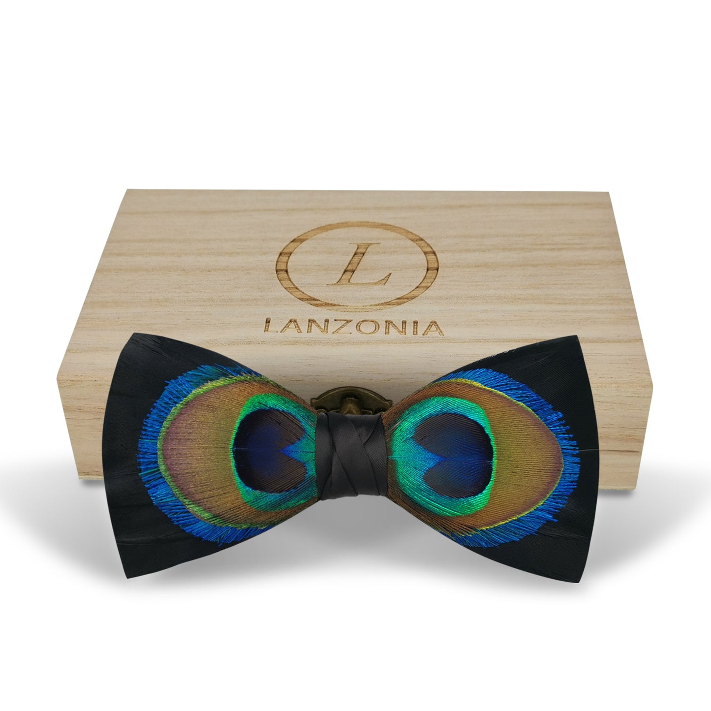Lanzonia Men's Feather Bow Tie Handmade Peacock Bowtie for Wedding Holiday Party - Lanzonia