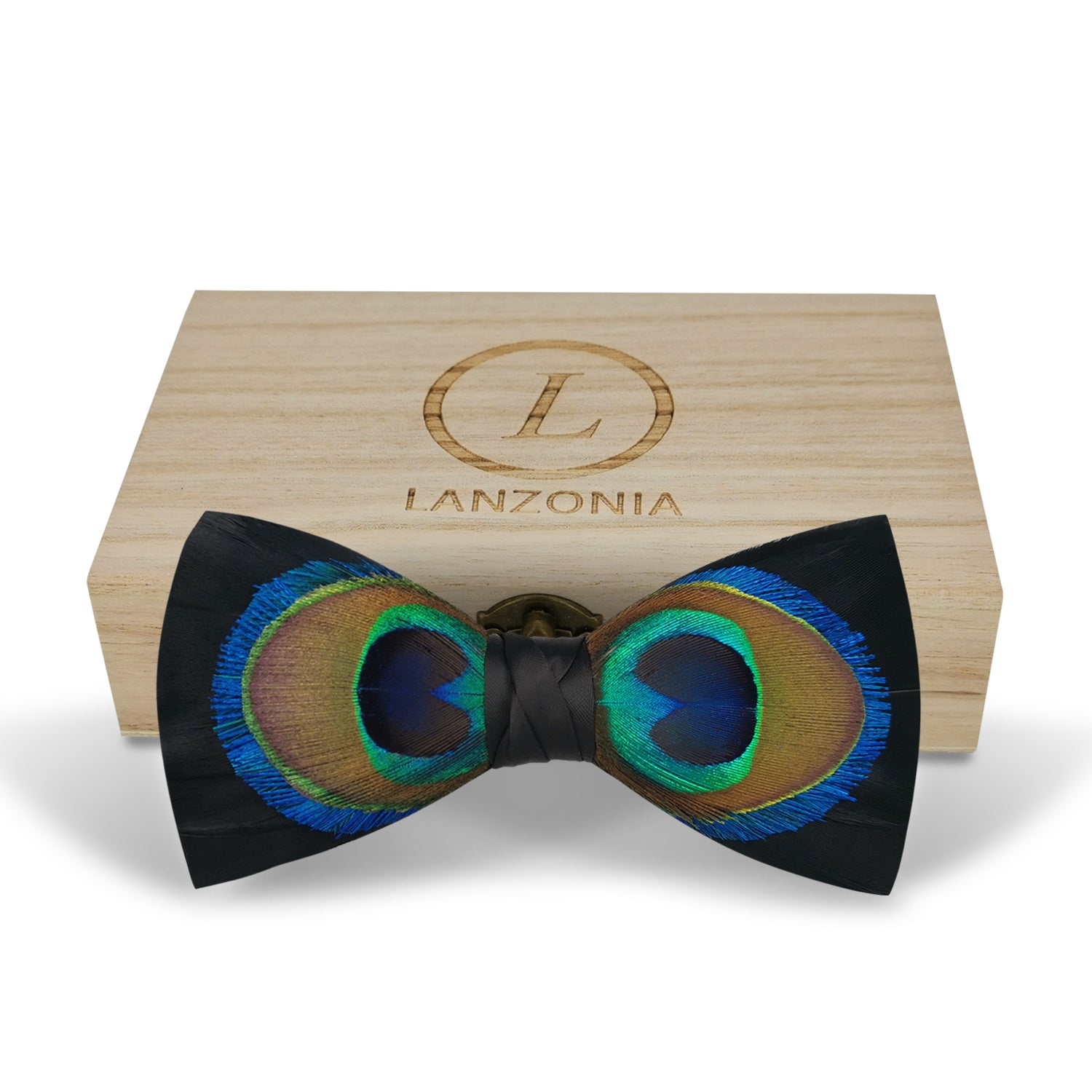 Lanzonia Men's Feather Bow Tie Handmade Peacock Bowtie for Wedding Holiday Party - Lanzonia