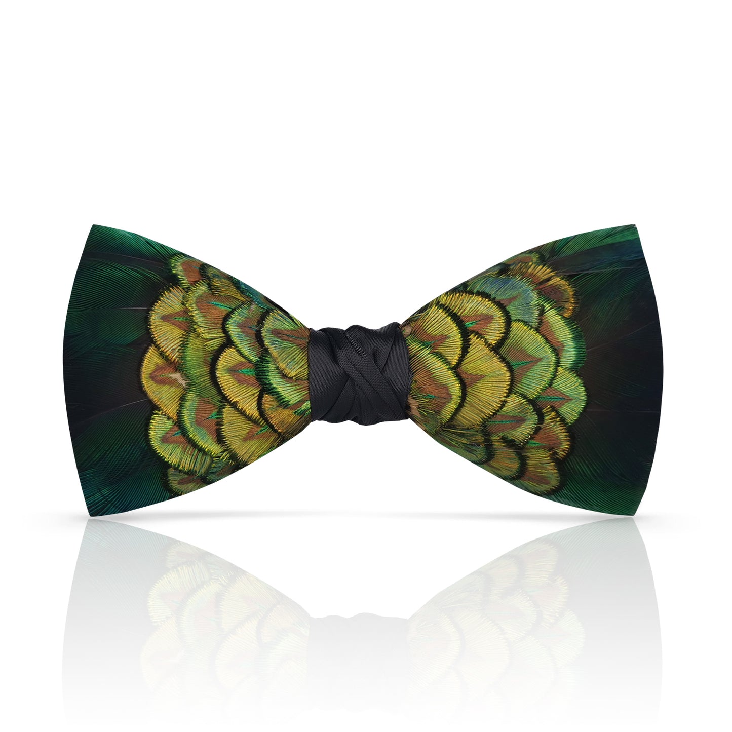 Lanzonia Men's Feather Bow Tie Dark Green Handmade Peacock Bowtie for Wedding Holiday Party - Lanzonia