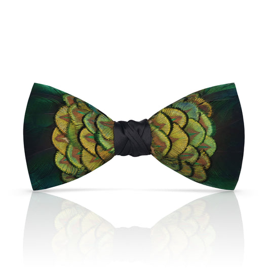 Lanzonia Men's Feather Bow Tie Dark Green Handmade Peacock Bowtie for Wedding Holiday Party - Lanzonia