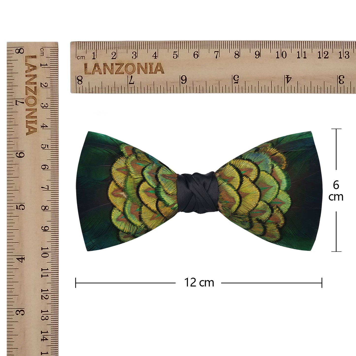 Lanzonia Men's Feather Bow Tie Dark Green Handmade Peacock Bowtie for Wedding Holiday Party - Lanzonia