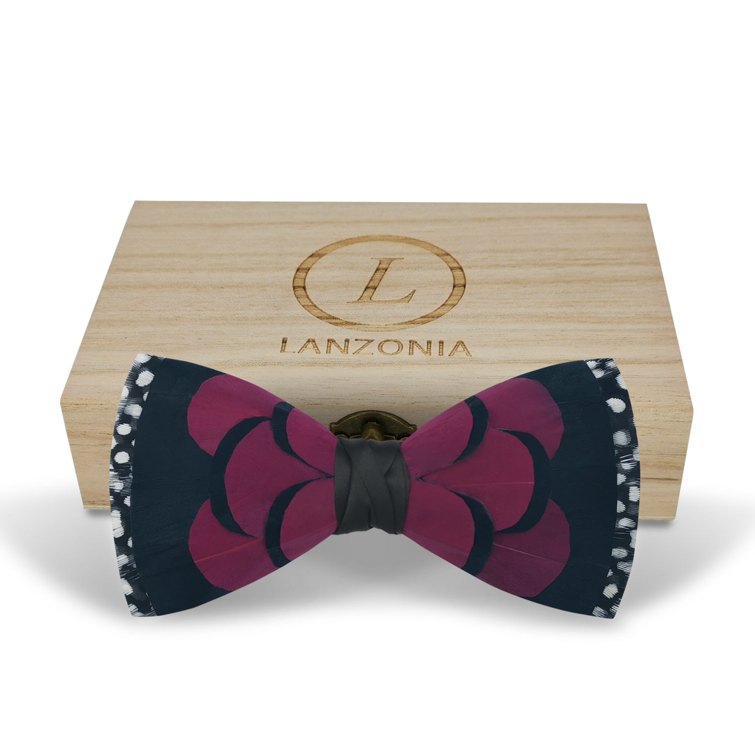 Lanzonia Men Feather Bowtie Handmade Bow Tie for Wedding Holiday Party - Lanzonia