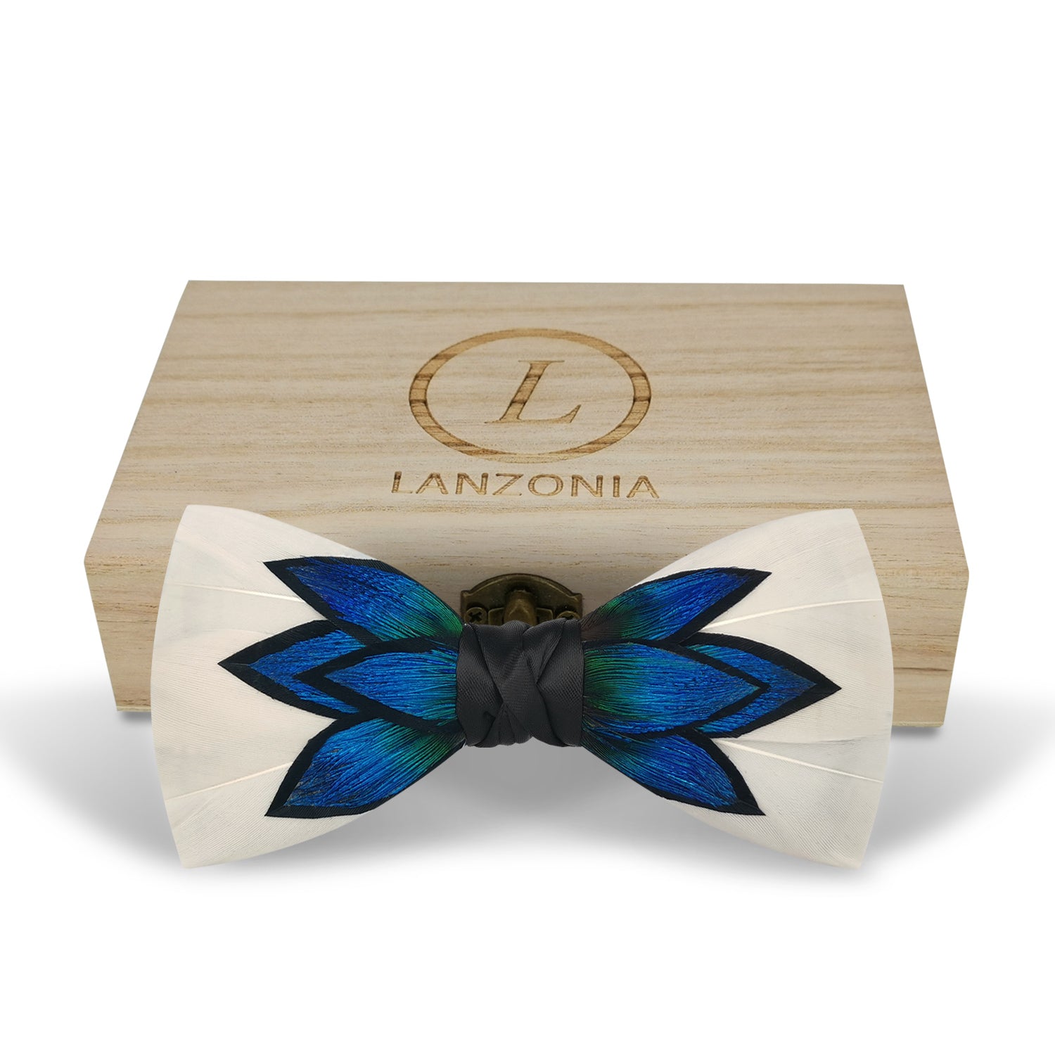 Lanzonia Men's Feather Bow Tie Handmade Bowtie for Wedding Holiday Party - Lanzonia