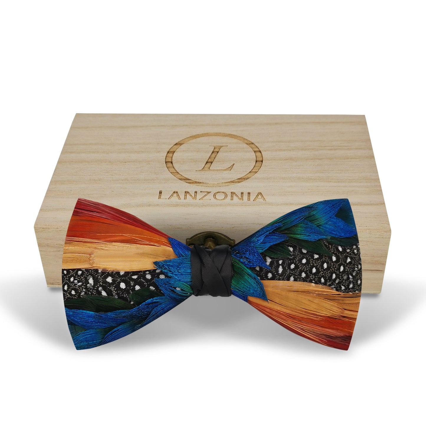 Lanzonia Men's Feather Bowtie Handmade Bow Tie for Wedding Holiday Party - Lanzonia