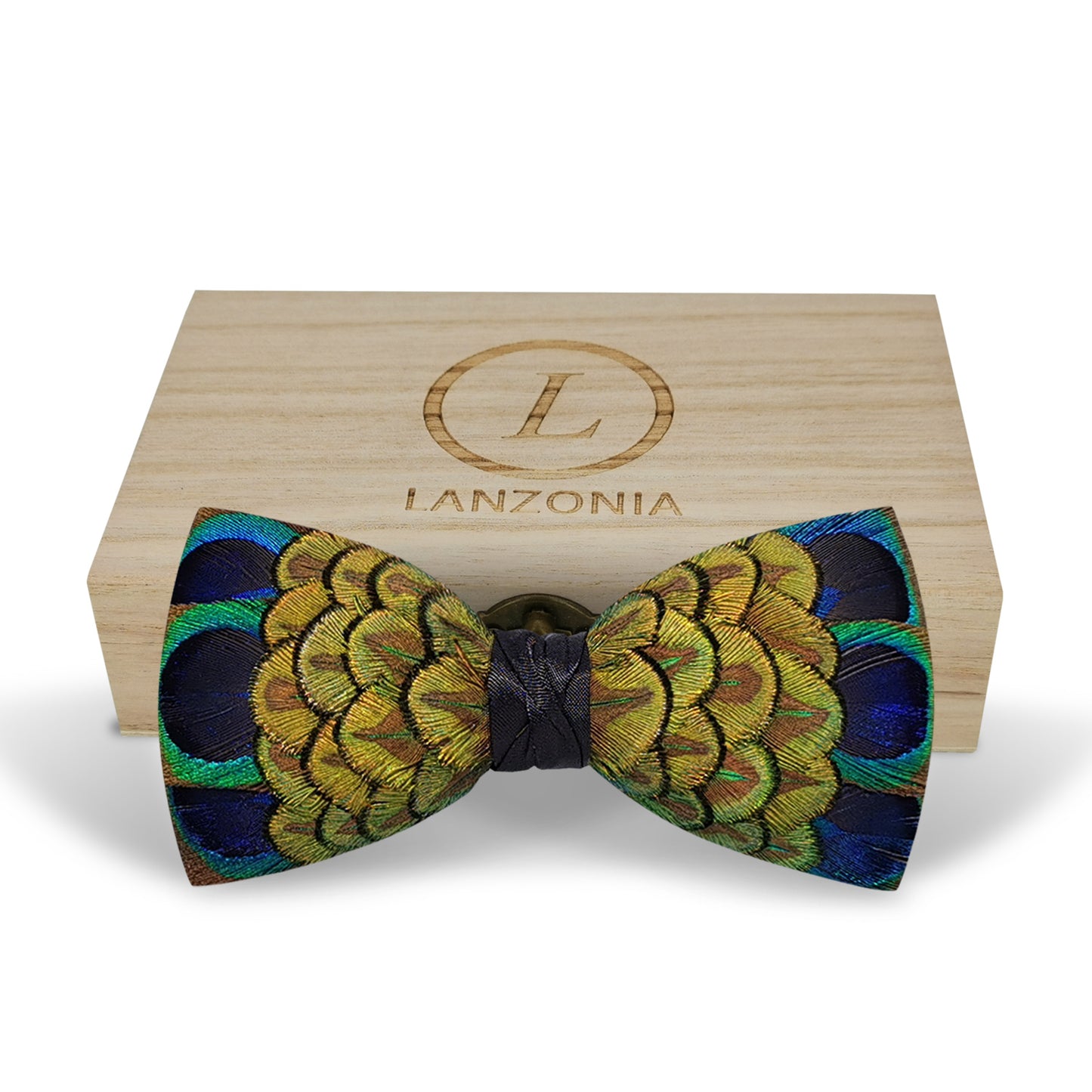 Lanzonia Men's Feather Bow Tie Handmade Peacock Bowtie for Wedding - Lanzonia