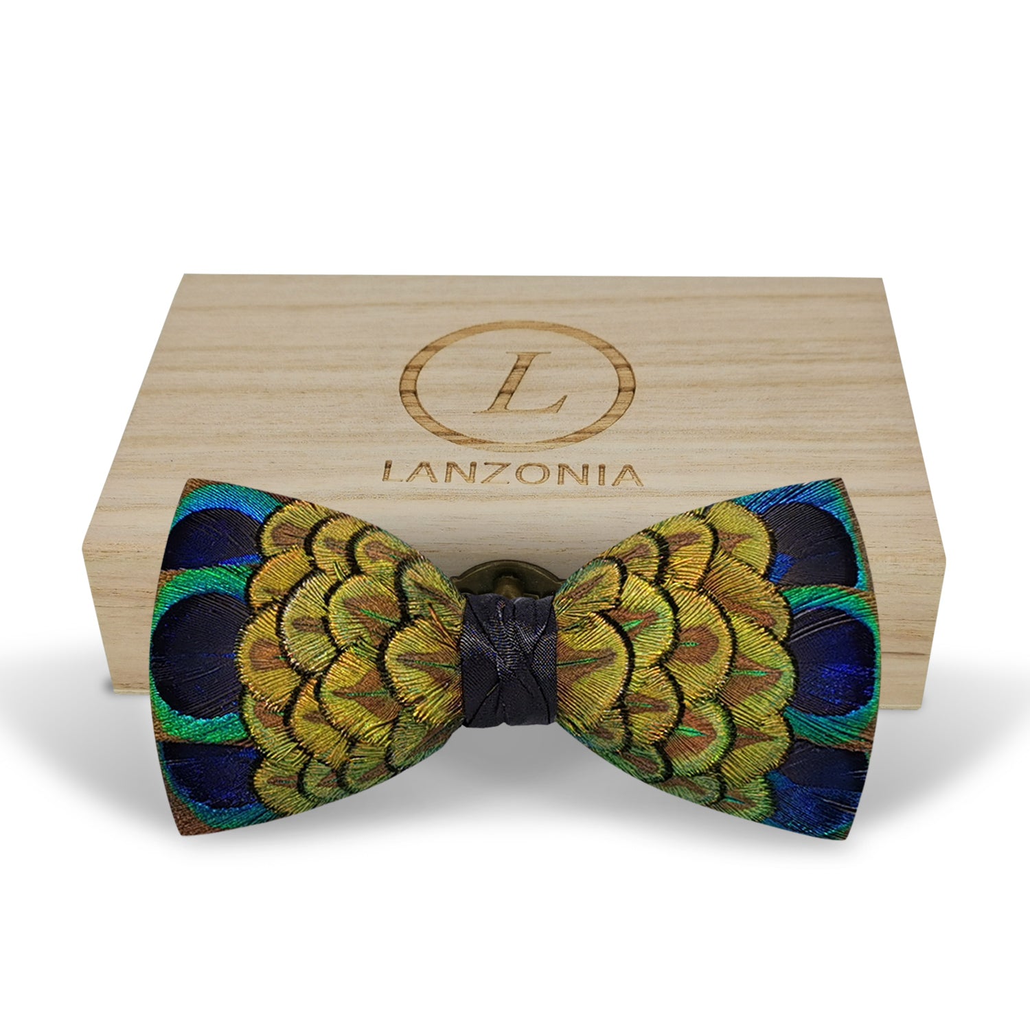 Lanzonia Men's Feather Bow Tie Handmade Peacock Bowtie for Wedding - Lanzonia