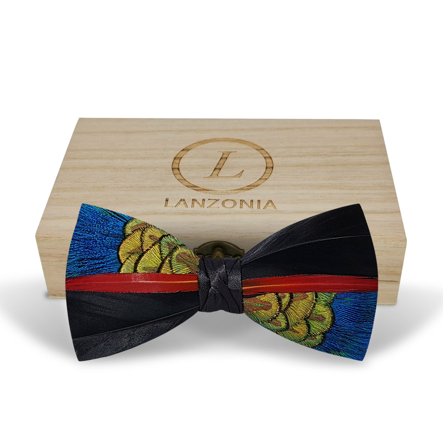 Lanzonia Men's Peacock Feather Bow Tie Handmade Bowtie for Wedding - Lanzonia