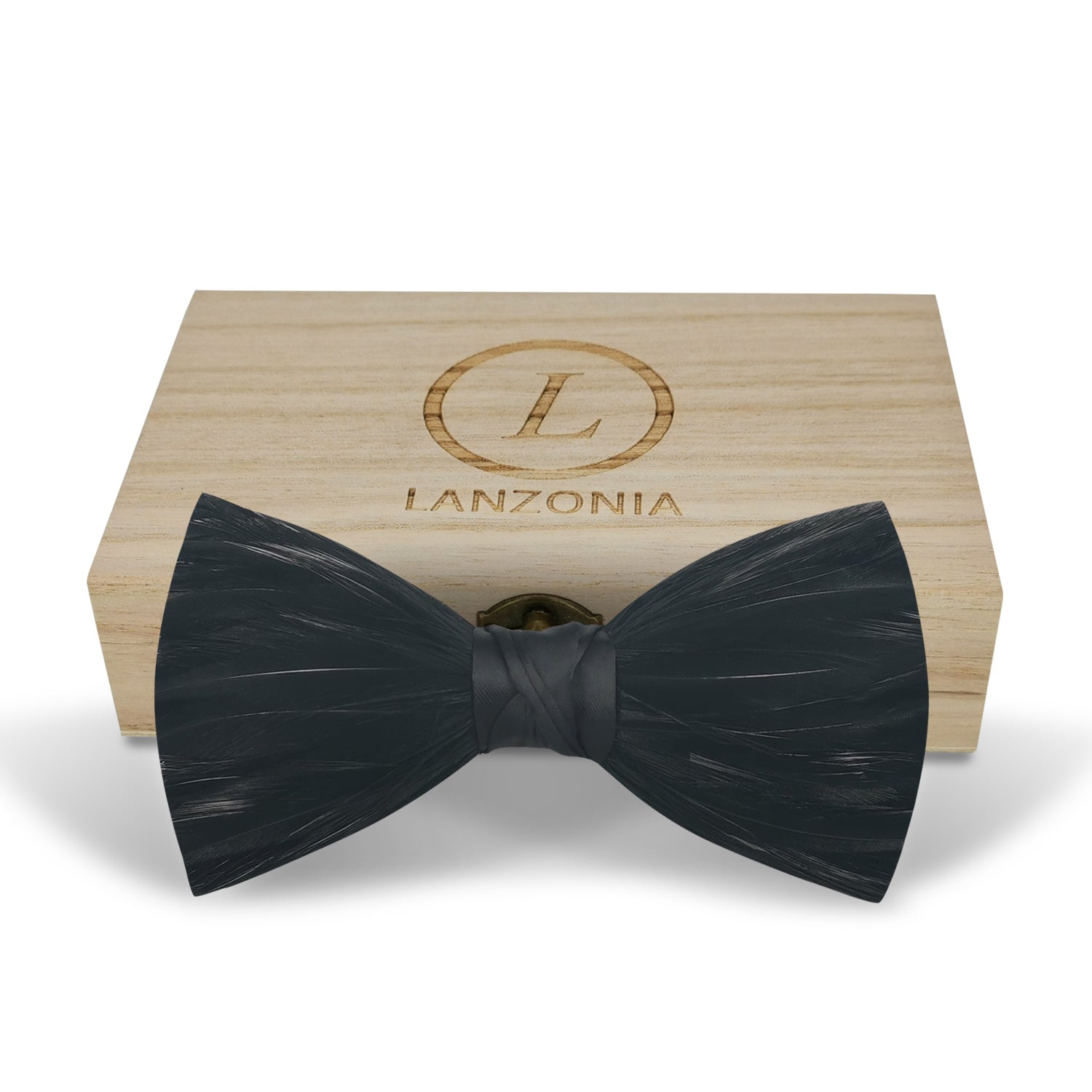 Lanzonia Men's Feather Bowtie Handmade Black Bow Tie for Wedding Holiday Formal Party Business - Lanzonia