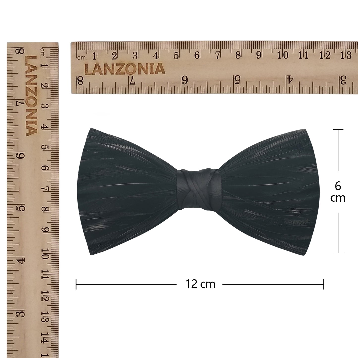 Lanzonia Men's Feather Bowtie Handmade Black Bow Tie for Wedding Holiday Formal Party Business - Lanzonia