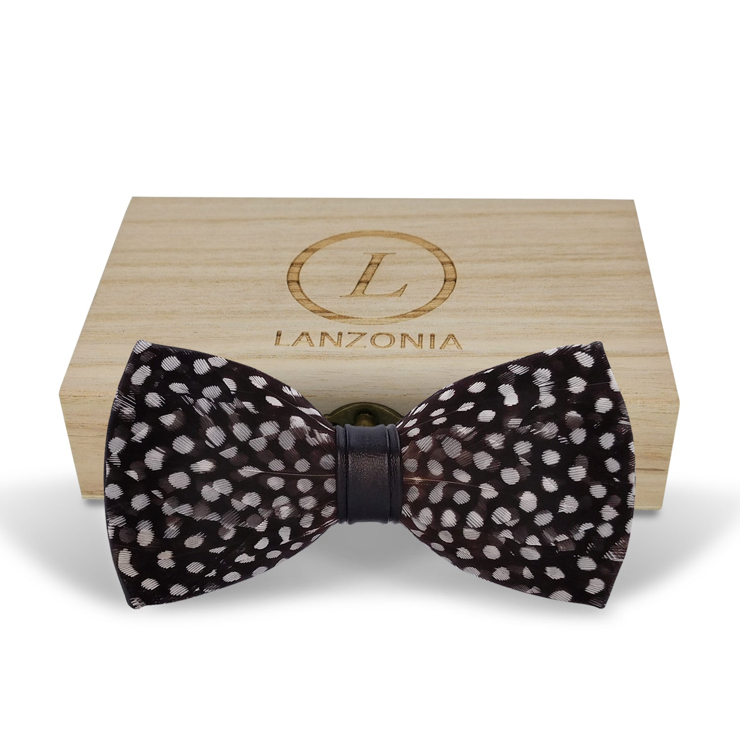 Lanzonia Wedding Feather Bowtie Handmade Polk Dot Black Bow Tie for Mens - Lanzonia