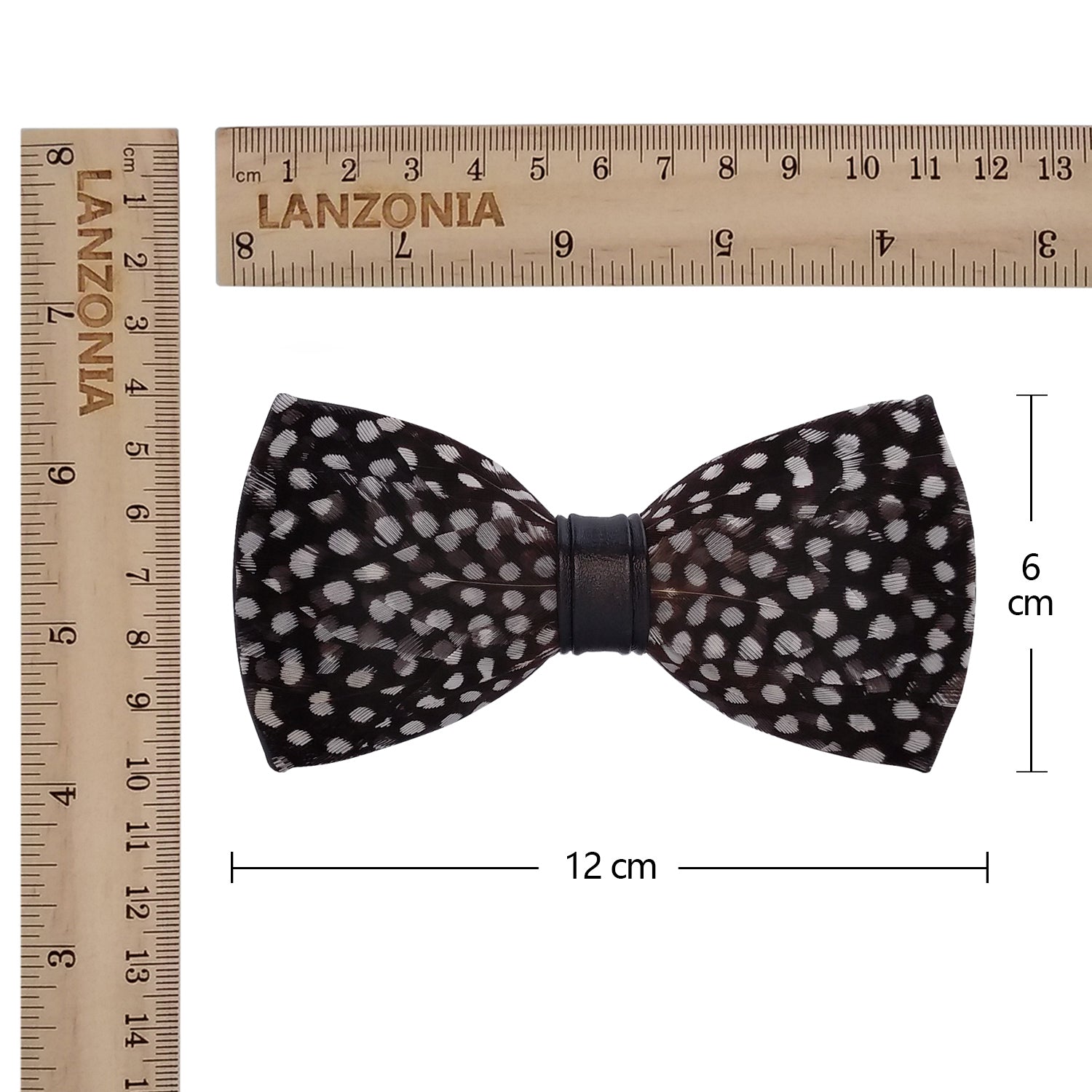 Lanzonia Wedding Feather Bowtie Handmade Polk Dot Black Bow Tie for Mens - Lanzonia