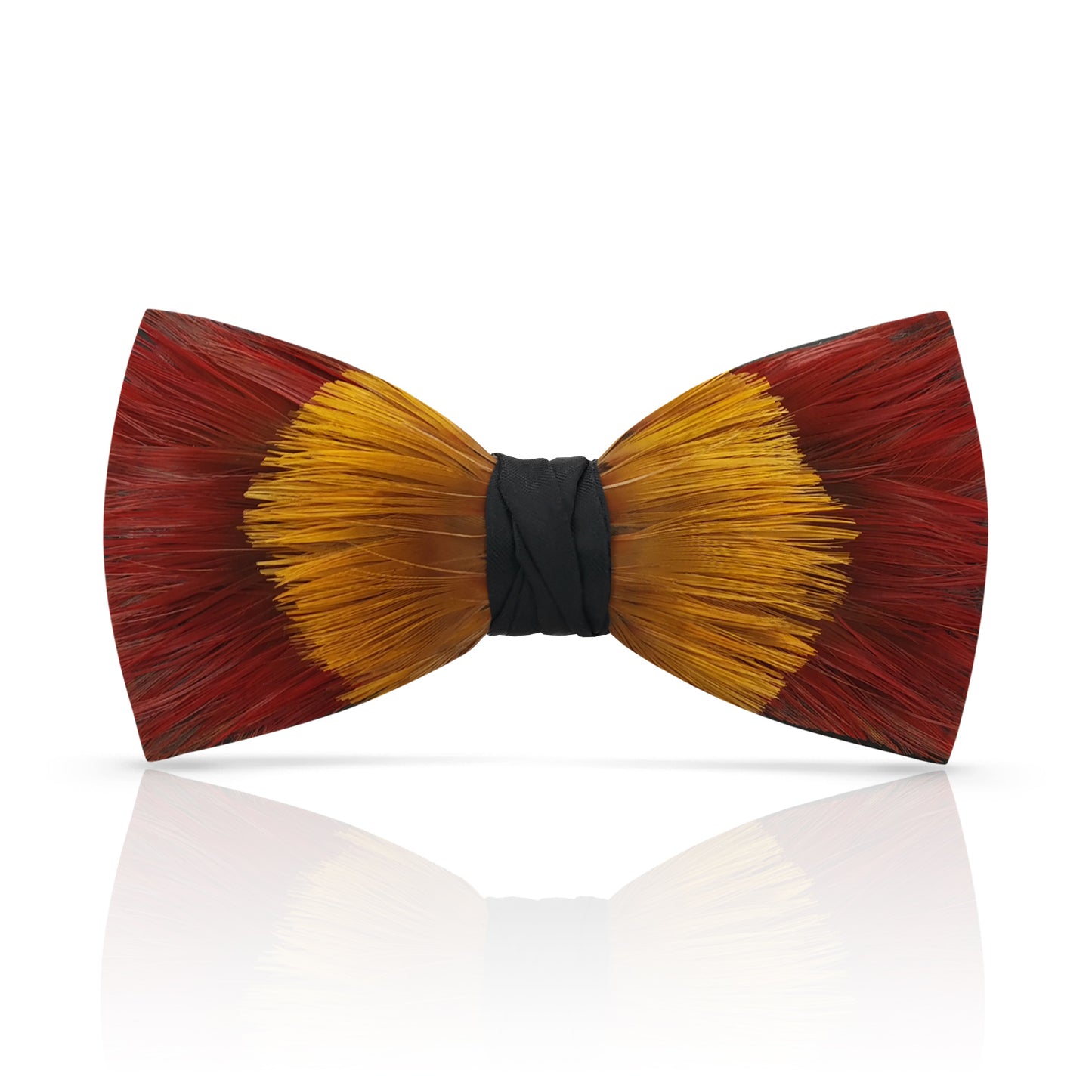 Lanzonia Feather Bow Ties for Men Handmade Red and Yellow Bowtie for Wedding Dating - Lanzonia