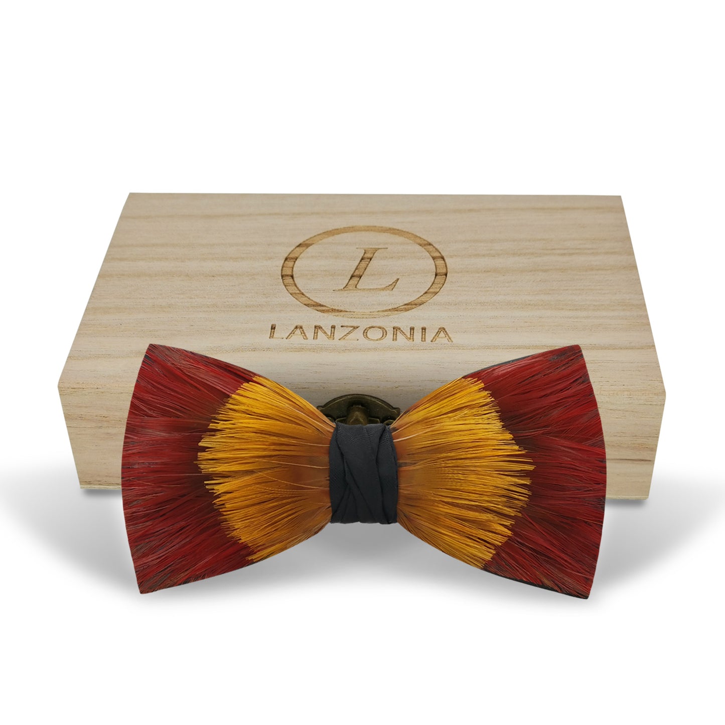 Lanzonia Feather Bow Ties for Men Handmade Red and Yellow Bowtie for Wedding Dating - Lanzonia