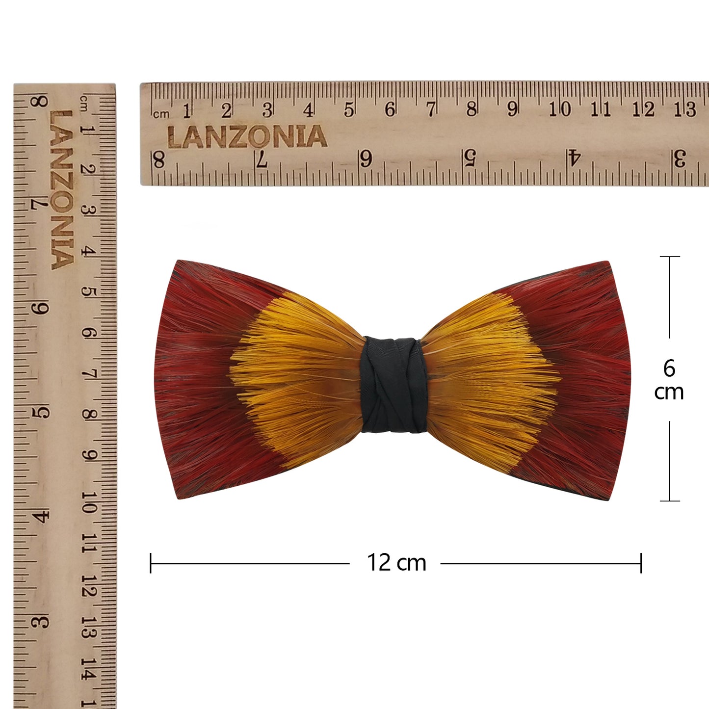 Lanzonia Feather Bow Ties for Men Handmade Red and Yellow Bowtie for Wedding Dating - Lanzonia