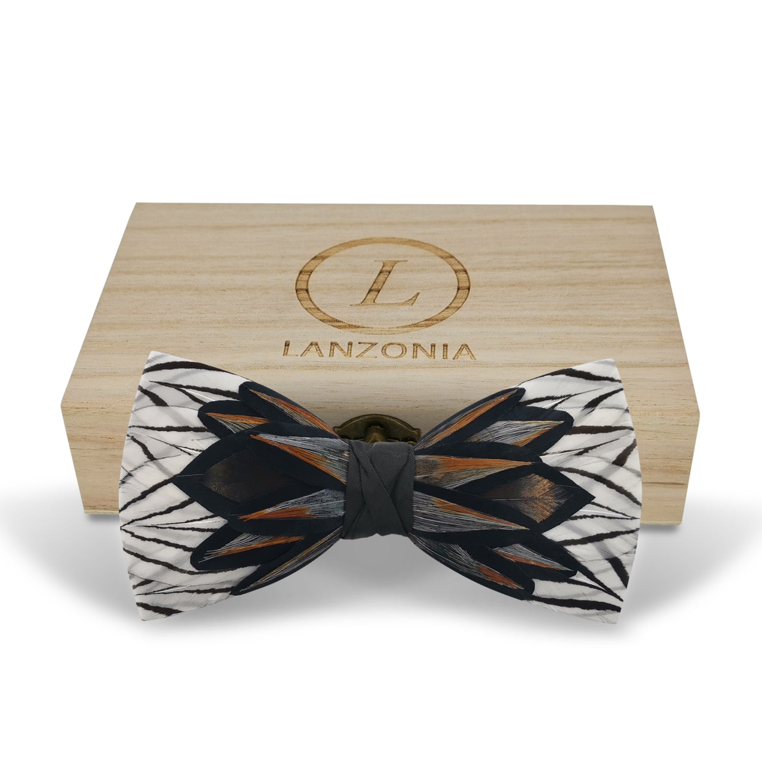 Lanzonia Feather Bow Ties for Men's Handmade Bowtie for Wedding Dating - Lanzonia