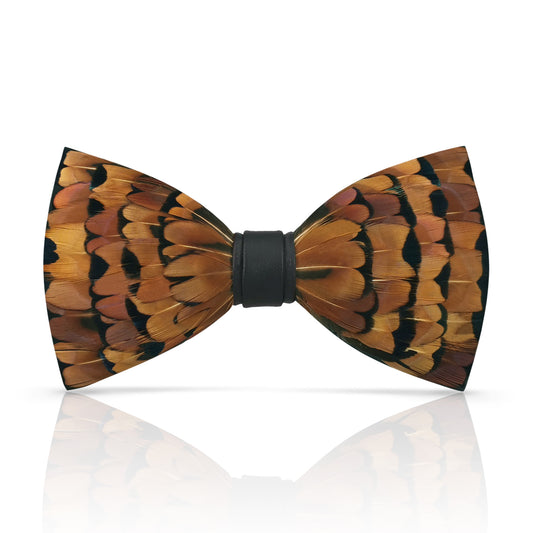 Lanzonia Feather Bowtie Handmade Wedding Brown Mens Bow Tie for Wedding - Lanzonia
