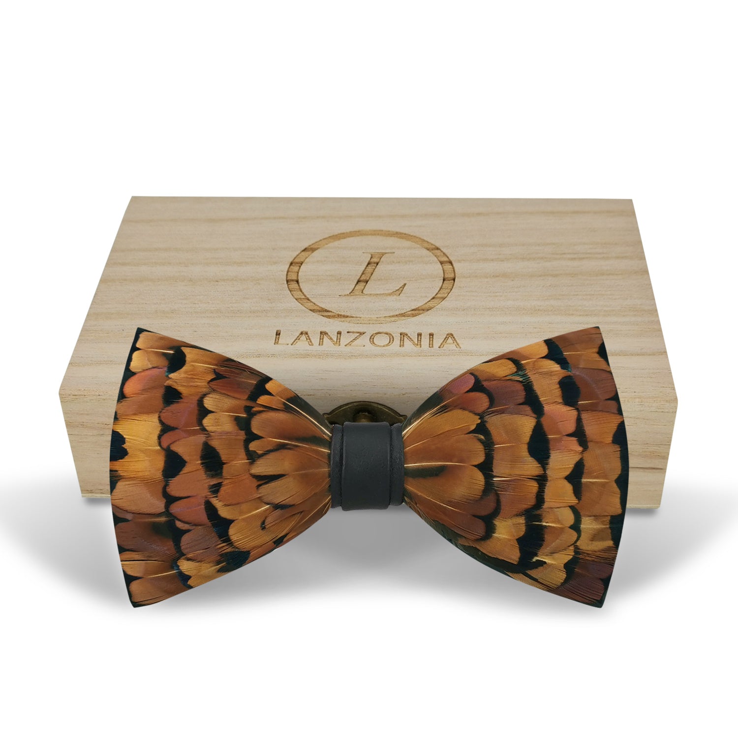 Lanzonia Feather Bowtie Handmade Wedding Brown Mens Bow Tie for Wedding - Lanzonia
