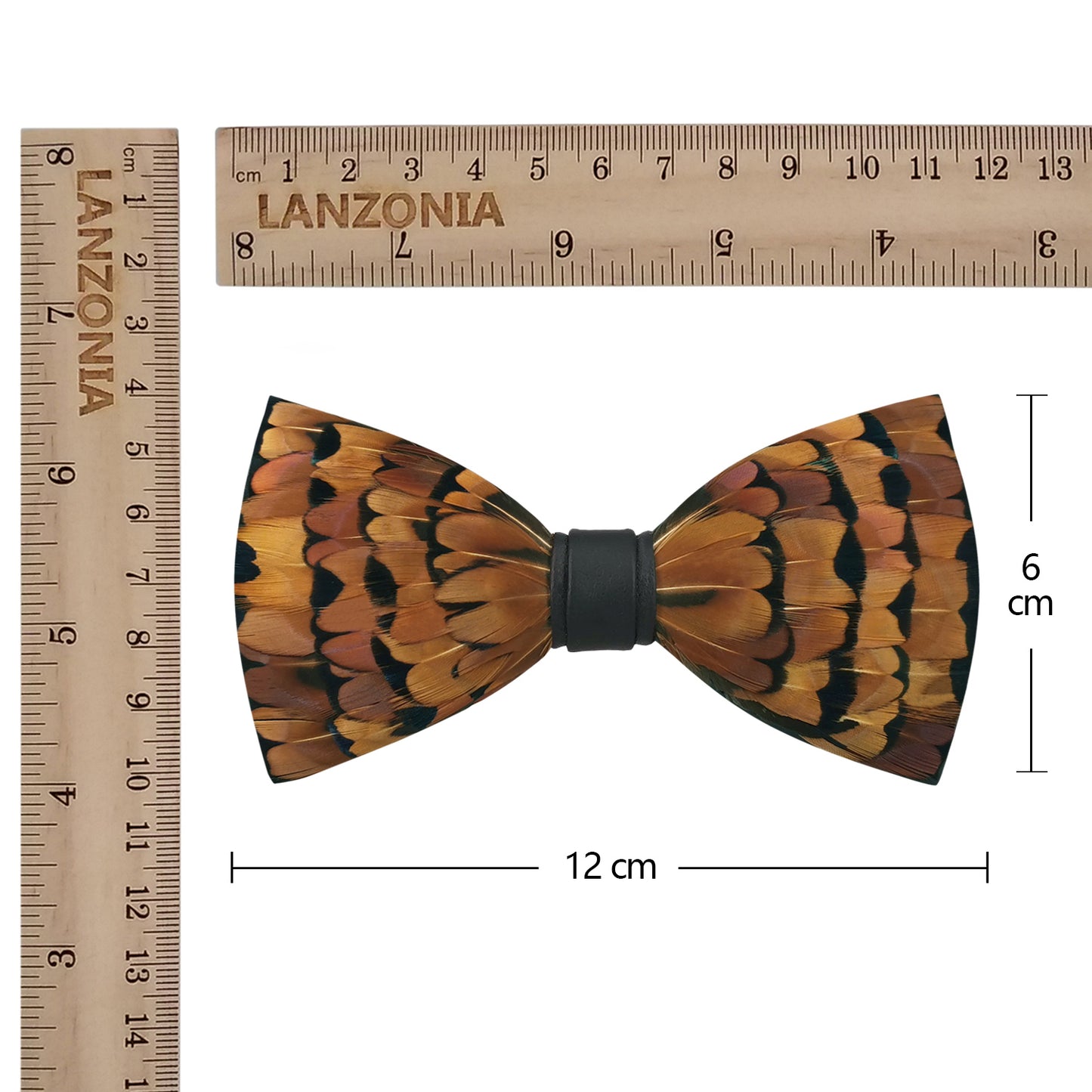 Lanzonia Feather Bowtie Handmade Wedding Brown Mens Bow Tie for Wedding - Lanzonia