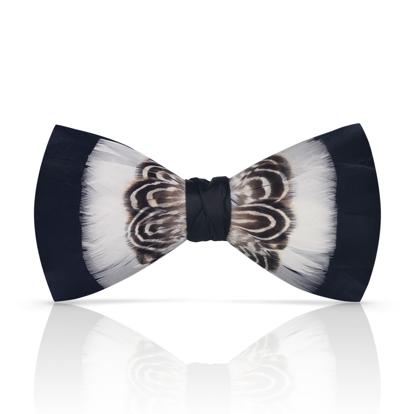 Lanzonia Men's Feather Bow Tie Handmade Black and White Bowtie for Wedding Holiday - Lanzonia