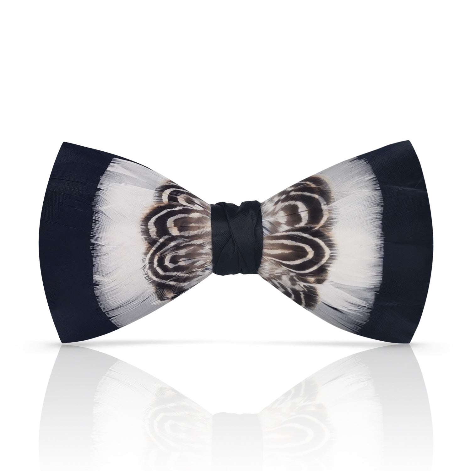 Lanzonia Men's Feather Bow Tie Handmade Black and White Bowtie for Wedding Holiday - Lanzonia