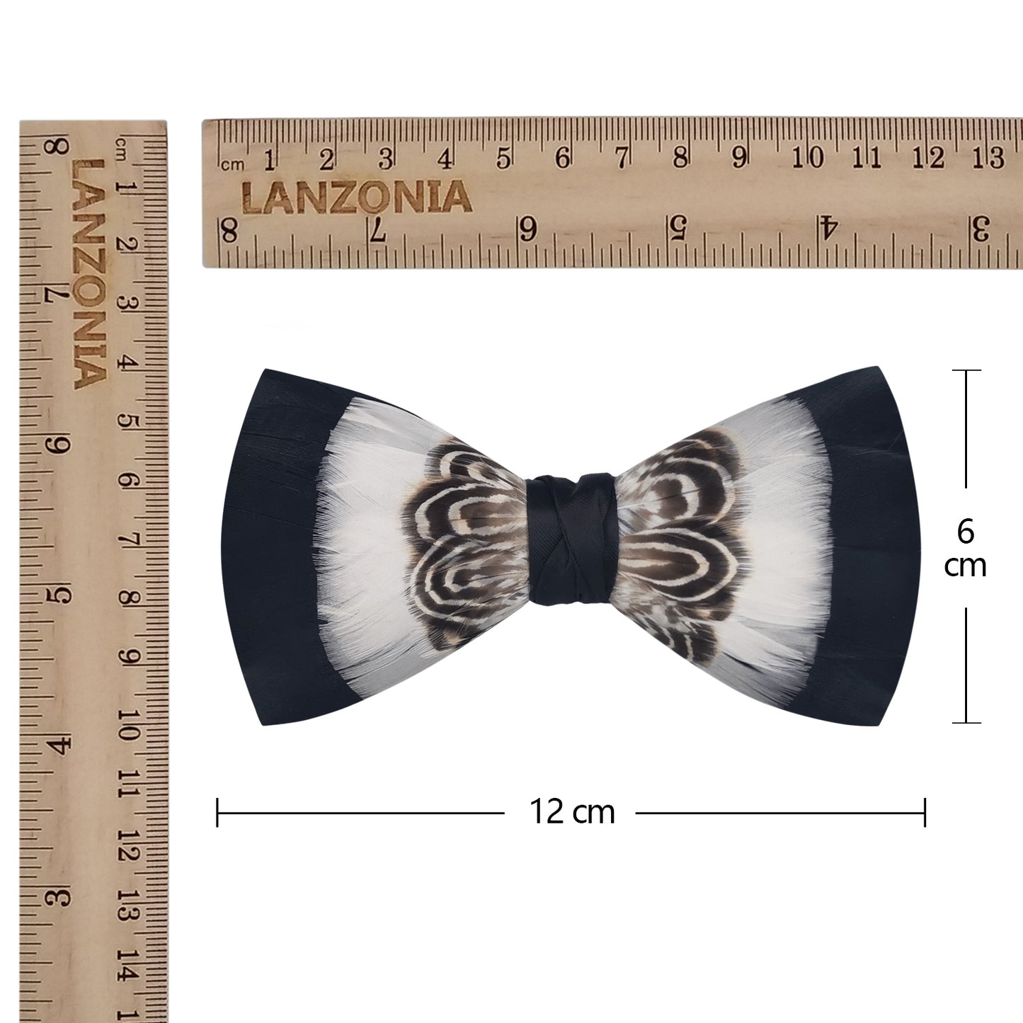 Lanzonia Men's Feather Bow Tie Handmade Black and White Bowtie for Wedding Holiday - Lanzonia