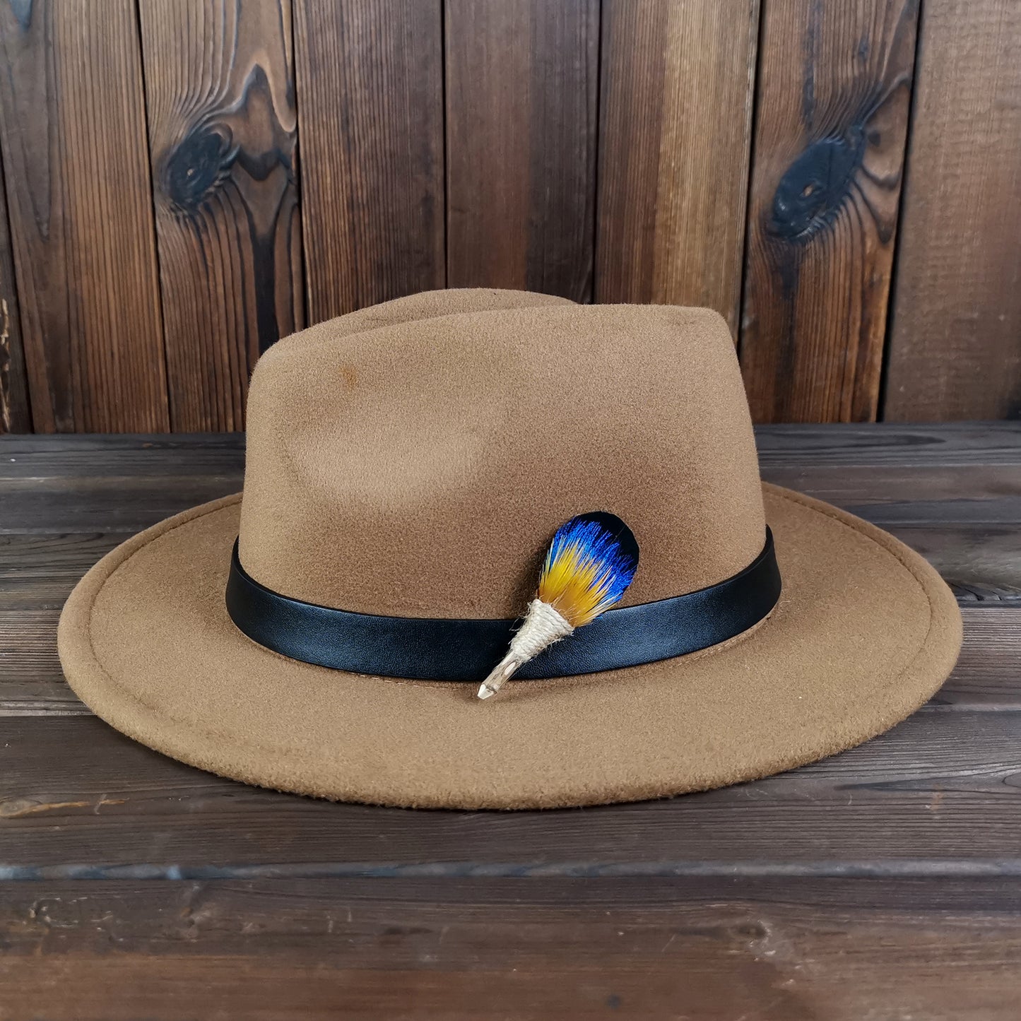 Lanzonia Men's Feather Lapel Pin Groom Boutonniere Groomsmen Brooch Handmade Blue and Yellow Feather Hat Pin Wedding Accessories - Lanzonia
