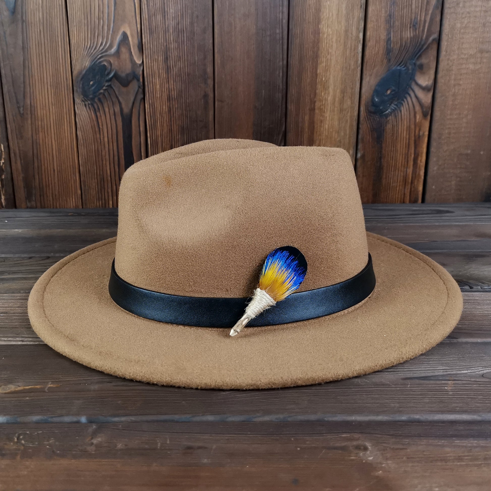 Lanzonia Men's Feather Lapel Pin Groom Boutonniere Groomsmen Brooch Handmade Blue and Yellow Feather Hat Pin Wedding Accessories - Lanzonia