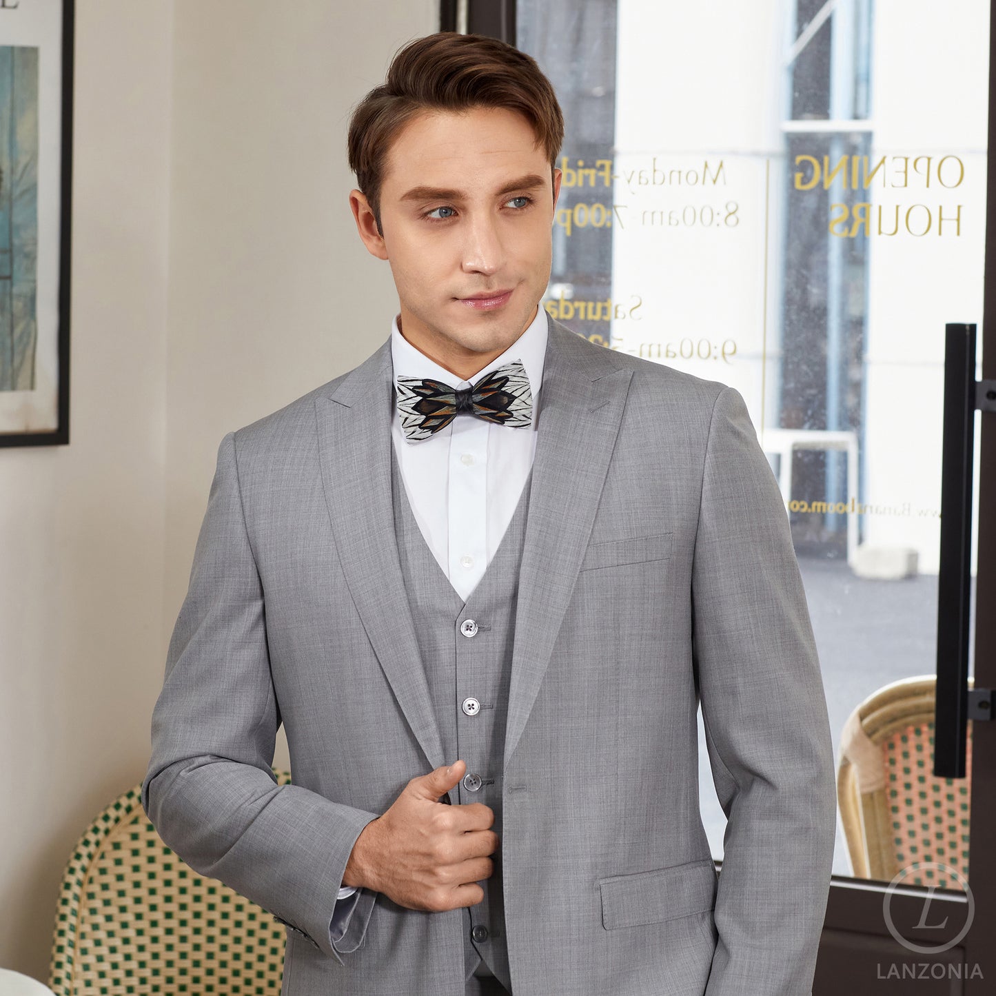 Lanzonia Feather Bow Ties for Men's Handmade Bowtie for Wedding Dating - Lanzonia